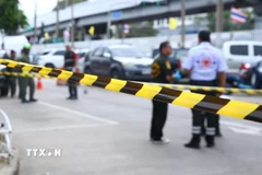 Cảnh sát phong tỏa hiện trường vụ xả súng ở Bangkok, Thái Lan ngày 28/7/2025. (Nguồn: THX/TTXVN)