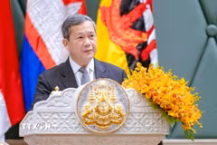 Thủ tướng Campuchia Samdech Thipadei Hun Manet phát biểu khai mạc Hội nghị AMMDM-13 và AADMER-14. (Nguồn: AKP/TTXVN phát)