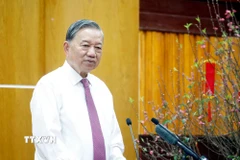 Chiều 9/2/2026, Tổng Bí thư Tô Lâm thăm chúc Tết Đảng bộ, chính quyền, nhân dân và tặng quà cho gia đình chính sách, người có công tiêu biểu tỉnh Tây Ninh. (Ảnh: Thống Nhất/TTXVN)