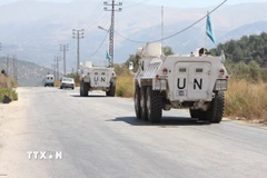 Lực lượng Lâm thời Liên hợp quốc tại Liban (UNIFIL) tuần tra tại Marjayoun, Liban ngày 28/8/2024. (Nguồn: THX/TTXVN)