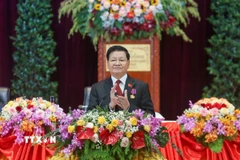 Tổng Bí thư Ban Chấp hành Trung ương Đảng Nhân dân Cách mạng Lào Thongloun Sisoulith phát biểu tại Đại hội đại biểu toàn quốc lần thứ XII Đảng NDCM Lào ngày 8/1/2026. (Nguồn: THX/TTXVN)