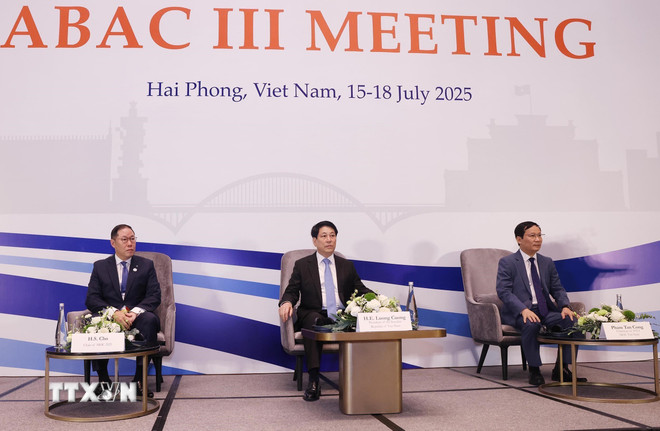 Chủ tịch nước Lương Cường dự Phiên khai mạc Kỳ họp lần thứ 3 Hội đồng Tư vấn Kinh doanh APEC (ABAC III). (Ảnh: Lâm Khánh/TTXVN)