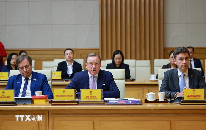 De heer Jens Ruebbert, voorzitter van de EU-ASEAN Business Council (EU-ABC), spreekt. (Foto: Duong Giang/VNA) ttxvn-thu-tuong-tiep-hoi-dong-kinh-doanh-chau-au-asean-8437053-3.jpg