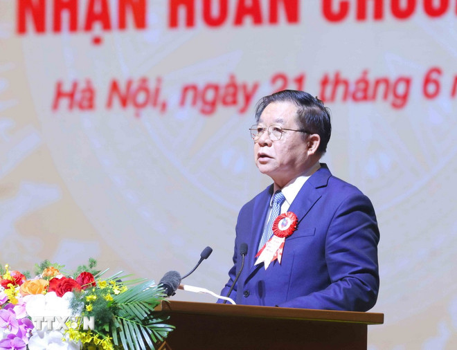 Đồng chí Nguyễn Trọng Nghĩa, Ủy viên Bộ Chính trị, Bí thư Trung ương Đảng, Trưởng Ban Tuyên giáo và Dân vận Trung ương đọc diễn văn Lễ kỷ niệm. (Ảnh: Phương Hoa/TTXVN) ttxvn-nguyen-trong-nghia.jpg