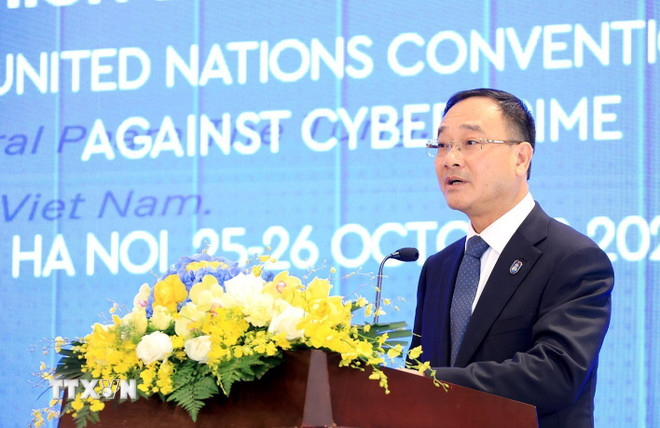 Promluvil náměstek ministra veřejné bezpečnosti Pham The Tung. (Foto: Tuan Anh/VNA) ttxvn-thao-luan-cap-cao-cong-uoc-ha-noi-1.jpg