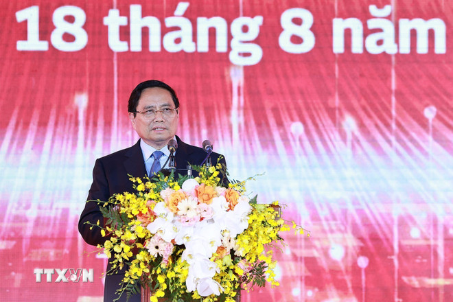 នាយករដ្ឋមន្ត្រី Pham Minh Chinh ថ្លែងមតិក្នុងពិធីបើកមជ្ឈមណ្ឌលទិន្នន័យជាតិលេខ ១។ (រូបថត៖ Duong Giang/VNA) ttxvn-thu-tuong-pham-minh-chinh-du-le-khai-truong-trung-tam-du-lieu-quoc-gia-8218595-3.jpg