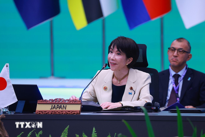 Perdana Menteri Jepun Takaichi Sanae bercakap. (Foto: Duong Giang/VNA) ttxvn-thu-tuong-pham-minh-chinh-tham-du-hoi-nghi-lanh-dao-cong-dong-chau-a-phat-thai-rong-bang-0-lan-thu-3-8365169-3.jpg
