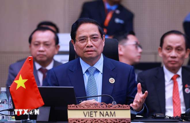 Thủ tướng Phạm Minh Chính tham dự và phát biểu tại Hội nghị Cấp cao ASEAN-Nhật Bản lần thứ 28. (Ảnh: Dương Giang/TTXVN) ttxvn-thu-tuong-pham-minh-chinh-tham-du-hoi-nghi-cap-cao-asean-nhat-ban-lan-thu-28-8364961-2.jpg