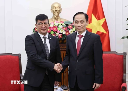 Bộ trưởng Ngoại giao Lê Hoài Trung tiếp Đại sứ Mông Cổ tại Việt Nam Jigjee Sereejav. (Ảnh: An Đăng/TTXVN)
