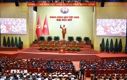 Phiên bế mạc Đại hội XIV của Đảng. (Ảnh: TTXVN)