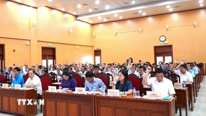 Hội nghị hiệp thương lần thứ hai bầu danh sách người ứng cử đại biểu Quốc hội và đại biểu Hội đồng nhân dân tỉnh An Giang. (Ảnh: Văn Sỹ/TTXVN)