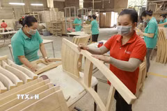 Sản xuất đồ gỗ nội thất xuất khẩu tại Công ty Thiết Đan, thành phố Dĩ An (tỉnh Bình Dương). (Ảnh: Vũ Sinh/TTXVN)