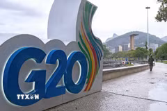 Biểu tượng G20 tại Rio de Janeiro (Brazi) hồi tháng 11/2024. (Ảnh: THX/TTXVN)
