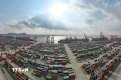 Cảng biển nước sâu Dương Sơn ở vịnh Hàng Châu, phía Nam Thượng Hải (Trung Quốc). (Ảnh: THX/TTXVN)