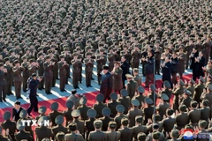 Nhà lãnh đạo Triều Tiên Kim Jong Un thăm Đại học Chính trị Kim Nhật Thành ở Bình Nhưỡng ngày 24/2/2025. (Ảnh minh họa: Yonhap/TTXVN)