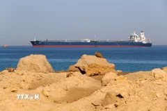 Tàu hàng di chuyển qua kênh đào Suez ở Ai Cập hồi tháng 10 năm ngoái. (Ảnh: THX/TTXVN)