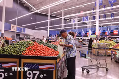 Khách hàng lựa chọn mua đồ trong cửa hàng của Walmart ở Los Angeles, California (Mỹ). (Ảnh: THX/TTXVN)