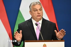 Thủ tướng Hungary Viktor Orban phát biểu họp báo tại Budapest ngày 23/2/2024. (Ảnh: AFP/TTXVN)