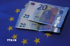 Đồng tiền mệnh giá 20 euro tại Brussels (Bỉ). (Ảnh: THX/TTXVN)