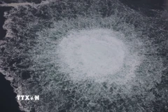 Hình ảnh do Lực lượng phòng vệ bờ biển Thuỵ Điển cung cấp ngày 28/9/2022 về một điểm rò rỉ trên hệ thống đường ống dẫn khí đốt Dòng chảy phương Bắc 1. (Ảnh: THX/TTXVN)