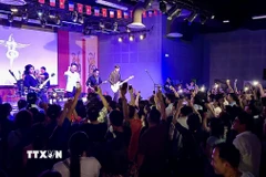 Màn trình diễn sôi động của ban nhạc Bức Tường trên sân khấu Trung tâm văn hóa Việt Nam tại Pháp. (Ảnh: Thu Hà/TTXVN)