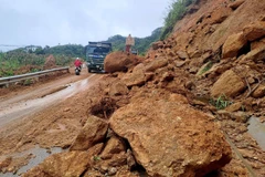 Điểm sạt lở trên đường tỉnh 177 tuyến Bắc Quang đi Hoàng Su Phì. (Ảnh: Đức Thọ/TTXVN)