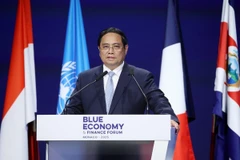 Thủ tướng Phạm Minh Chính phát biểu tại Diễn đàn Tài chính và Kinh tế Xanh của Hội nghị Đại dương Liên hợp quốc lần thứ 3 (UNOC 3). (Ảnh: Dương Giang/TTXVN)