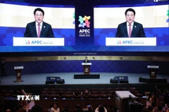 Chủ tịch nước Lương Cường phát biểu tại Hội nghị Thượng đỉnh Doanh nghiệp APEC 2025. (Ảnh: Lâm Khánh/TTXVN)