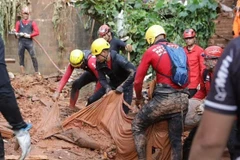 Các đội cứu hộ tại hiện trường lở đất ở khu phố Bethania, Ipatinga, tiểu bang Minas Gerais (Brazil), ngày 12/1/2025. (Nguồn: Daily Mail)