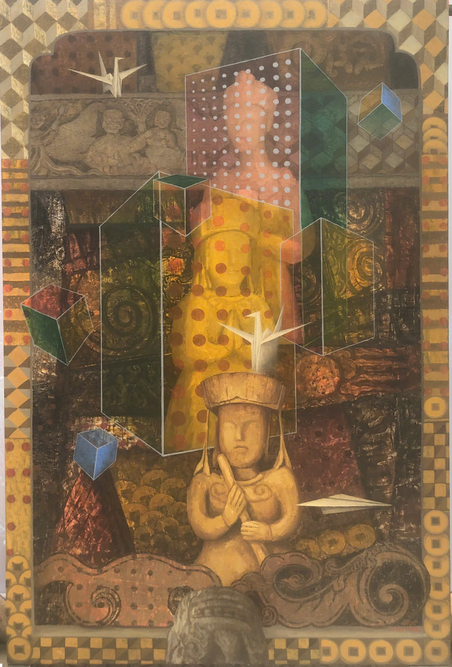 „Die Geschichte des Dorfgemeinschaftshauses“ 02, Größe 100 x 150 cm, Öl auf Leinwand, vom Autor Nguyen Minh (Minh Pho). cau-chuyen-dinh-lang-02.png