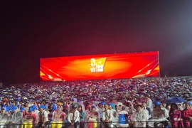 Người dân thức xuyên đêm để chờ xem tổng duyệt diễu binh, diễu hành đại lễ 80 năm Quốc khánh. (Ảnh: Thuỳ Giang/Vietnam+)