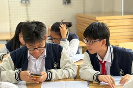 Học sinh miệt mài học và ôn tập chuẩn bị cho kỳ thi vào lớp 10 sắp tới. (Ảnh: Phạm Mai/Vietnam+).