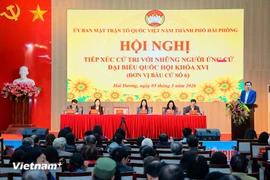 Ông Vũ Văn Tiến, Ủy viên Đoàn Chủ tịch Ủy ban Trung ương Mặt trận Tổ quốc Việt Nam, Trưởng ban Tuyên giáo cơ quan Ủy ban Trung ương Mặt trận Tổ quốc Việt Nam tại Hội nghị tiếp xúc cử tri. (Ảnh: Hoài Nam/Vietnam+)