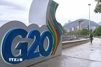 Biểu tượng G20 tại Rio de Janeiro (Brazi) hồi tháng 11/2024. (Ảnh: THX/TTXVN)