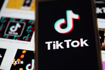 Biểu tượng TikTok trên màn hình điện thoại di động. (Ảnh: THX/TTXVN)