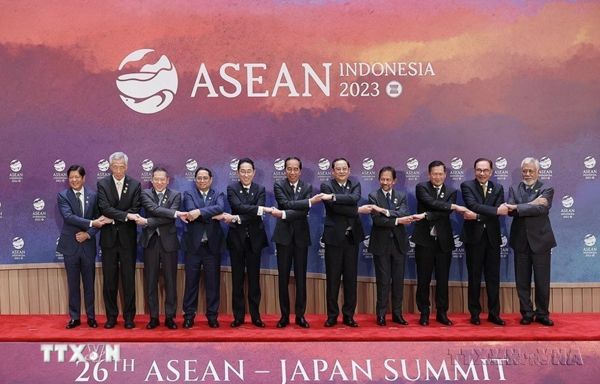 Thủ tướng Phạm Minh Chính và các Trưởng đoàn tham dự Hội nghị Cấp cao ASEAN-Nhật Bản lần thứ 26 tổ chức tại Jakarta, Indonesia (6/9/2023). (Ảnh: Dương Giang/TTXVN)