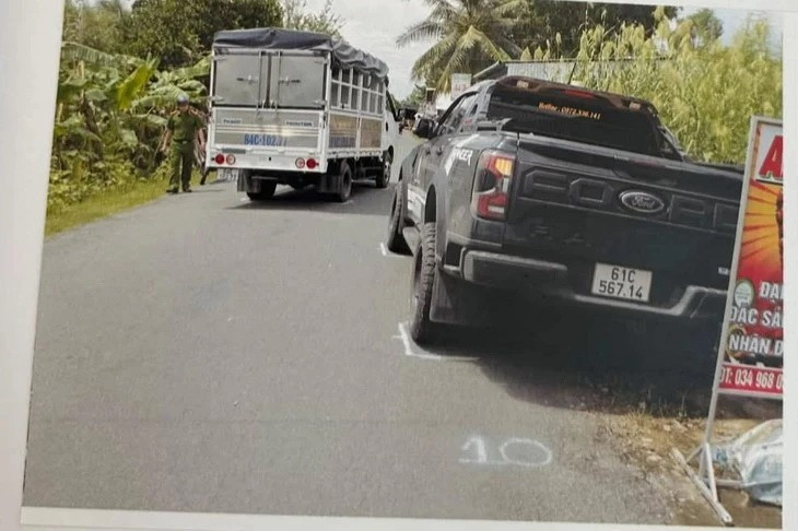 Hiện trường (dựng lại) vụ tai nạn khiến cháu Tr. tử vong. (Ảnh: Hồ sơ vụ án)