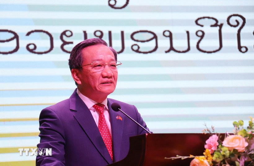 Đại sứ Việt Nam tại Lào Nguyễn Minh Tâm phát biểu tại sự kiện. (Ảnh: Xuân Tú/TTXVN)