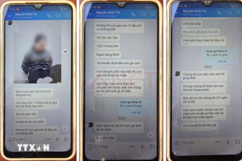 Các đối tượng dùng hình ảnh cháu M.L để liên lạc với gia đình, gây áp lực đòi tiền chuộc. (Ảnh: TTXVN phát)