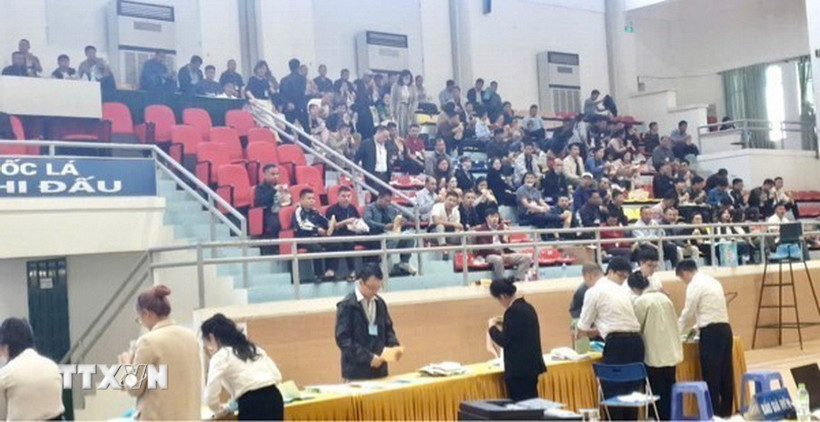 Đấu giá đất tại huyện Sóc Sơn (Hà Nội) ngày 30/11/2024./. (Ảnh: Minh Nghĩa/TTXVN)