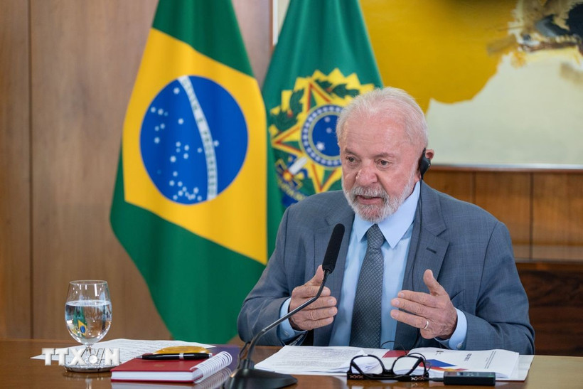 Tổng thống Brazil Lula da Silva phát biểu tại Brasilia. (Ảnh: THX/TTXVN)