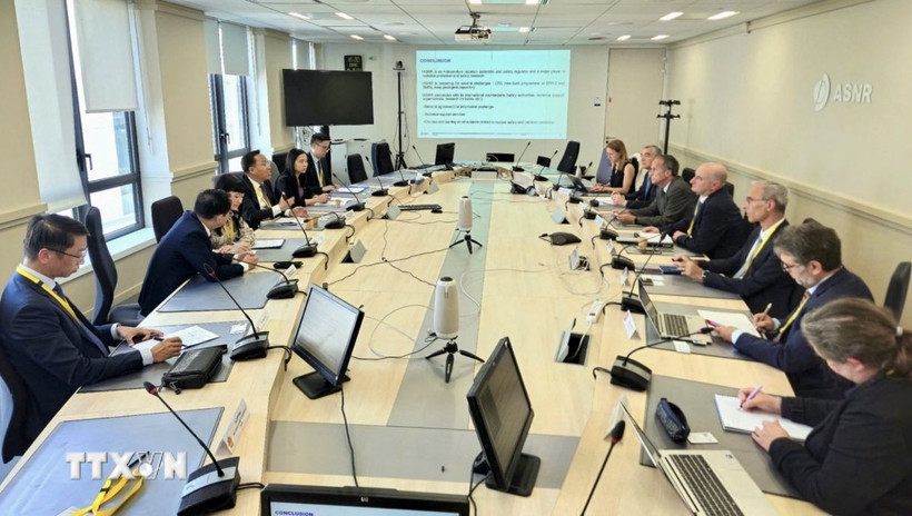 Thứ trưởng Bộ Công Thương Nguyễn Hoàng Long làm việc với Cơ quan An toàn Hạt nhân và Bảo vệ phóng xạ (ASNR) và Cơ quan Năng lượng Nguyên tử và Năng lượng thay thế Pháp (CEA). (Ảnh: TTXVN phát)