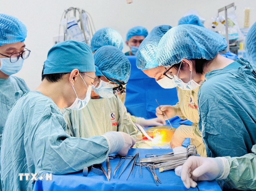 Các bác sỹ Bệnh viện Nhân dân Gia Định ghép thận cho người bệnh. (Ảnh: TTXVN phát)