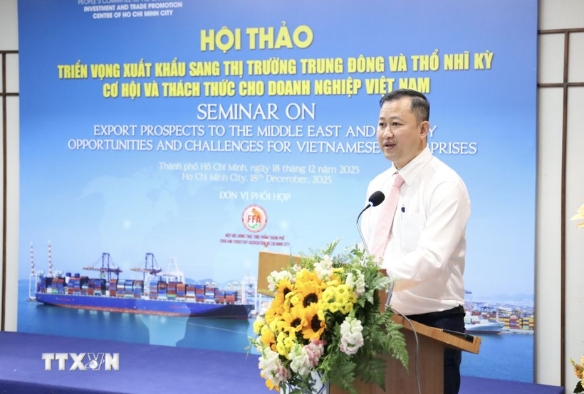 Ông Trần Phú Lữ,Trung tâm Xúc tiến Thương mại và Đầu tư thành phố Hồ Chí Minh phát biểu. (Ảnh: Xuân Anh/TTXVN)