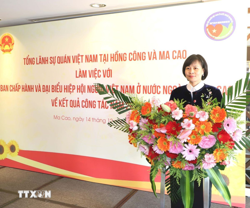 Tổng Lãnh sự Việt Nam tại Hong Kong và Macau Lê Đức Hạnh phát biểu tại buổi làm việc. (Ảnh: Xuân Vịnh/TTXVN)