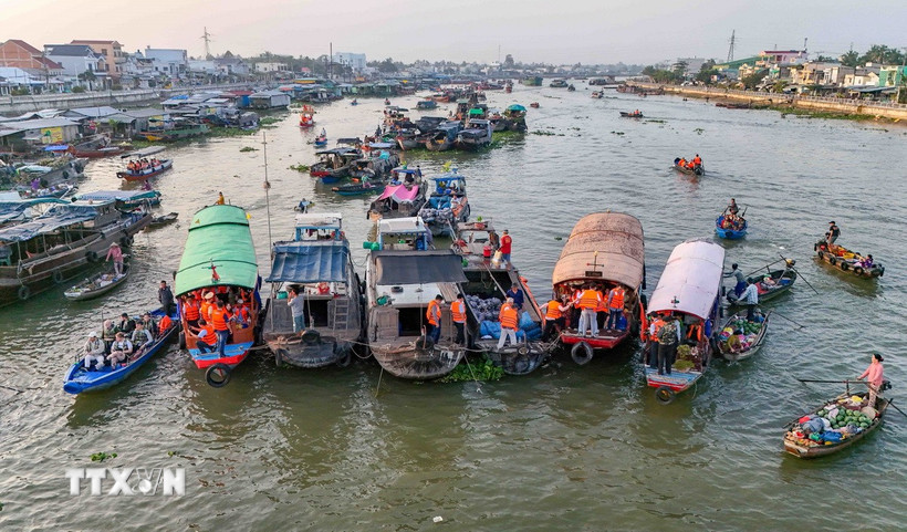 Nhộn nhịp Chợ nổi Cái Răng. (Ảnh: Thanh Liêm/TTXVN)
