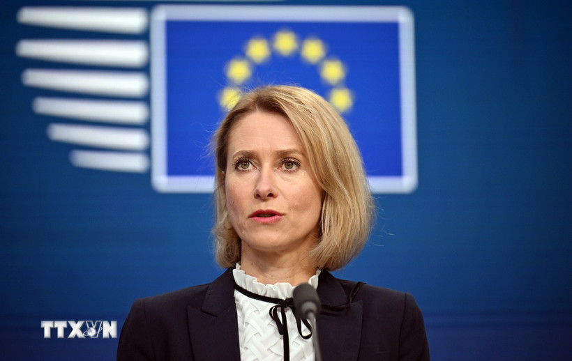 Đại diện cấp cao về chính sách an ninh và đối ngoại của Liên minh châu Âu (EU) Kaja Kallas trong cuộc họp báo tại Brussels, Bỉ. (Ảnh: Anadolu Agency/TTXVN)