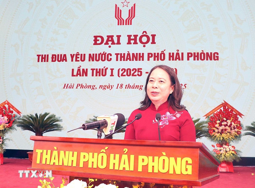 Bà Võ Thị Ánh Xuân, Phó Chủ tịch nước phát biểu chỉ đạo Đại hội. (Ảnh: Hoàng Ngọc/TTXVN)