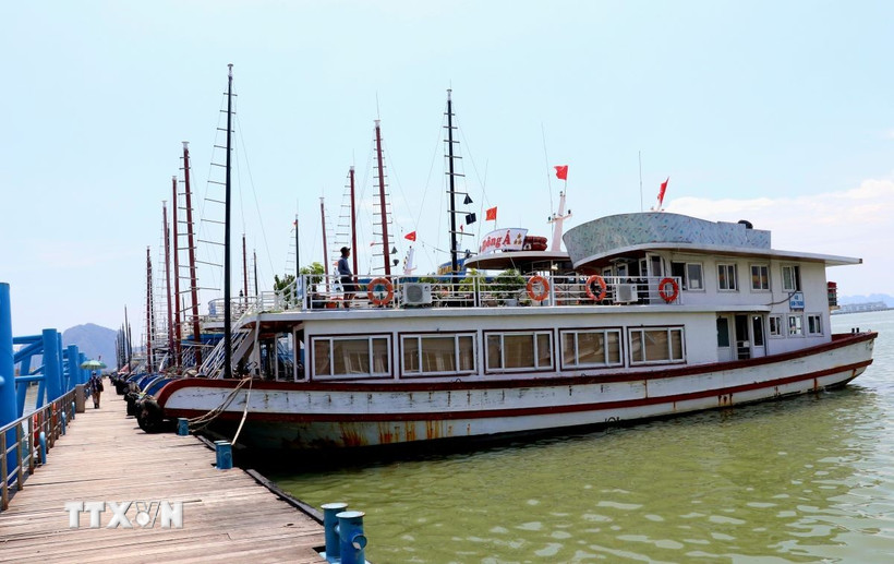 Một tàu du lịch trên Vịnh Hạ Long. (Ảnh: Văn Đức/TTXVN)