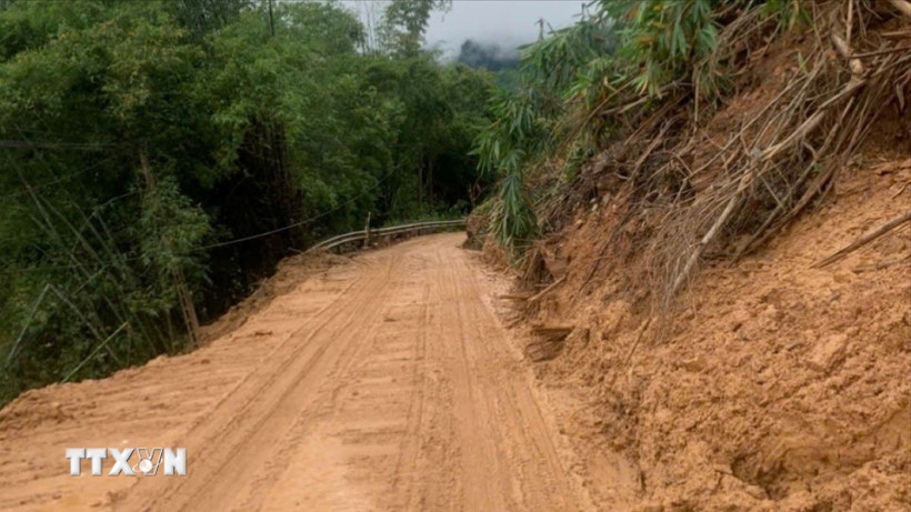 Một vị trí sạt lở tại Thanh Hóa. (Ảnh: TTXVN phát) 